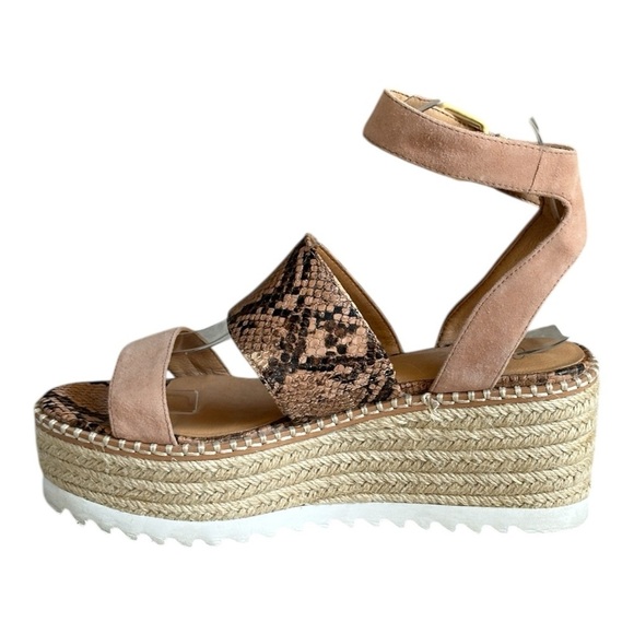 Crown Vintage Sandals Size 7 Tan Leather Animal Platform Espadrille Wedge Daylen - Picture 3 of 9